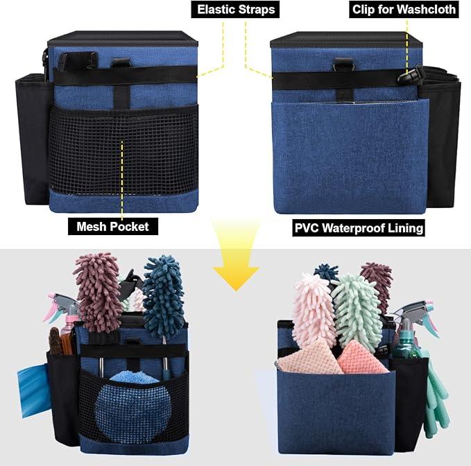 Wearable Large Cleaning Caddy Bag for Housekeeper, Clean Supply Organizer with Adjustable Shoulder, Waist & Handle Straps, Detailing Bag for Kitchen Supplies (Blue) - NeatNest