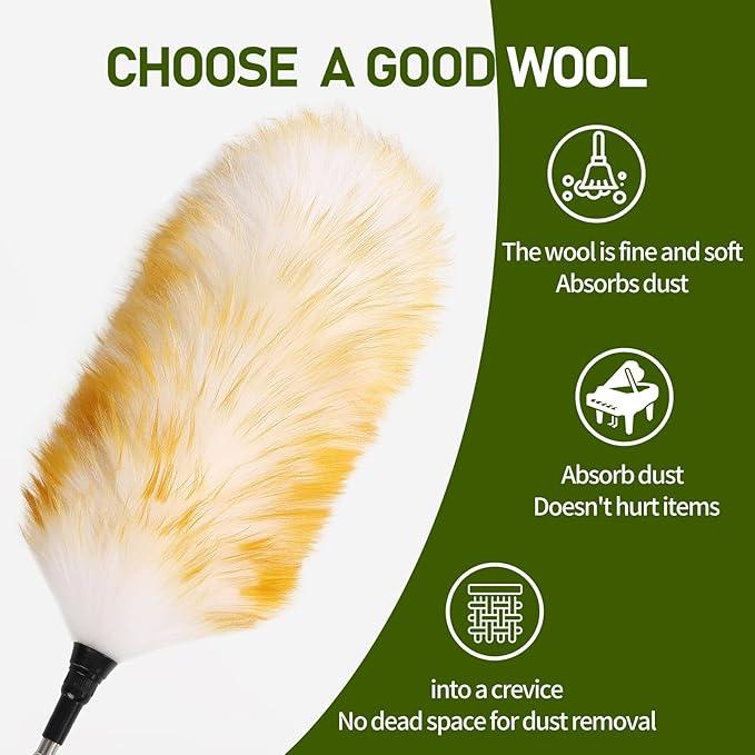 Extendable Lambswool Duster 25-64" Retractable Telescopic Handle Removable Head Multi-Surface Cleaning Tool for Ceiling Fans, Windows, High Walls, and Hard-to-Reach Areas (2pcs) - NeatNest
