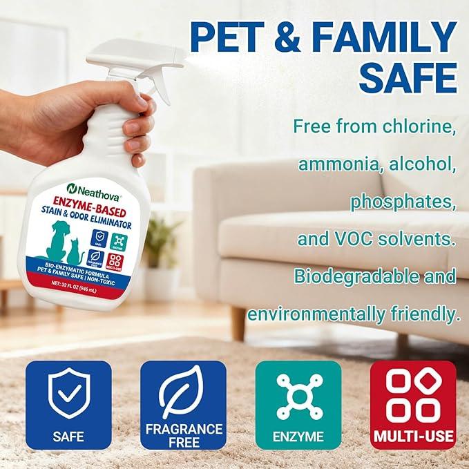 Stain & Strong Odor Eliminator, Enzyme Cleaner, Pet Odor Eliminator for Home - Carpet Stain Remover for Cats & Dog Pee - Urine Destroyer - Carpet Cleaner Spray Clear - NeatNest