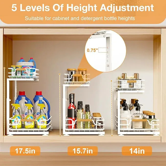 JYPS 2 Pack Under Sink Organizer, 2 Tier Pull out Under Kitchen Bathroom Sink Organizer and Storage, Metal Sliding Drawer for Cabinet Pantry Undersink Organizers Shelf - NeatNest