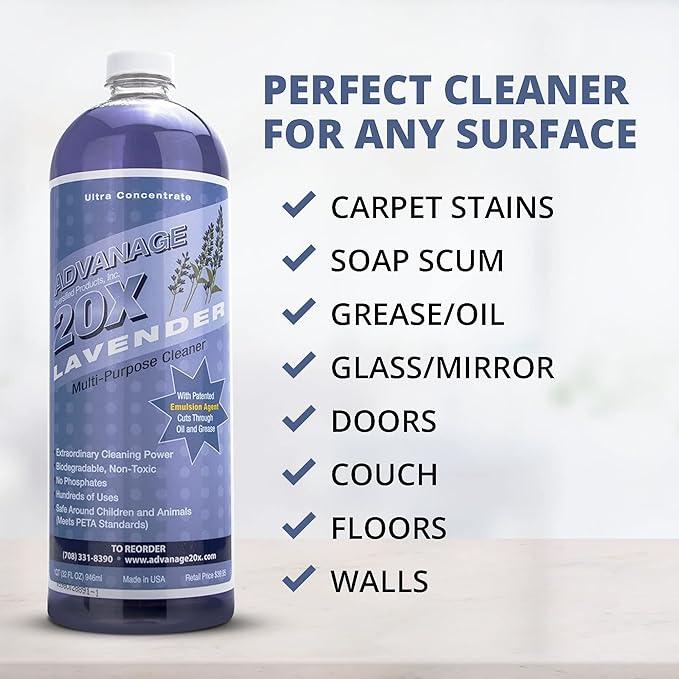 All Purpose Cleaner Concentrate - Advanage 20X The Wonder Cleaner Lavender for All Surfaces Around Bathroom, Kitchen, Oil and Grease, Multi Purpose Cleaner for Household Cleaning Solution | 32 FlOz - NeatNest