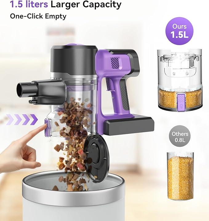 S10 Cordless Vacuum Cleaner, 55Kpa 60mins Lightweight Stick Vacuum with Powerful Suction for Home, Rechargeable, Self-Standing, Handheld Vacuum Cleaners for Hardwood Floors, Carpets, Purple - NeatNest