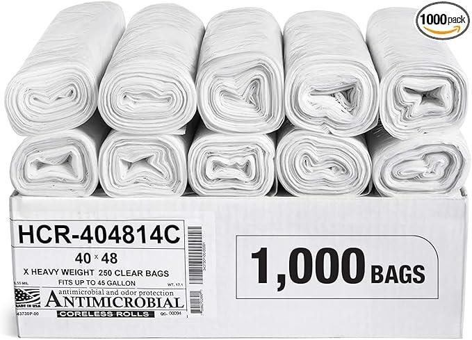 Aluf Plastics High Density Trash Bags, 45 Gallon, 1000 Count, 14 Micron (eq), 40" x 48", Clear, for Bathroom, Office, Industrial, Commercial, Janitorial, Municipal, Recycling - NeatNest