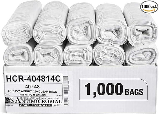 Aluf Plastics High Density Trash Bags, 45 Gallon, 1000 Count, 14 Micron (eq), 40" x 48", Clear, for Bathroom, Office, Industrial, Commercial, Janitorial, Municipal, Recycling - NeatNest