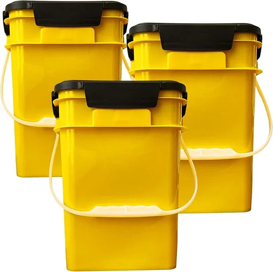House Naturals 4 Gallon Square Food Grade Bucket Pail with Plastic Handles and Lid (Pack of 3) Made in USA containers (Yellow) - NeatNest