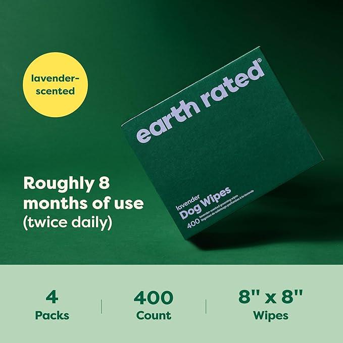 Earth Rated Dog Wipes, Hypoallergenic, Cleaning and Hydrating, for Grooming Paws, Body and Butt, Lavender Scented, 400 Count - NeatNest