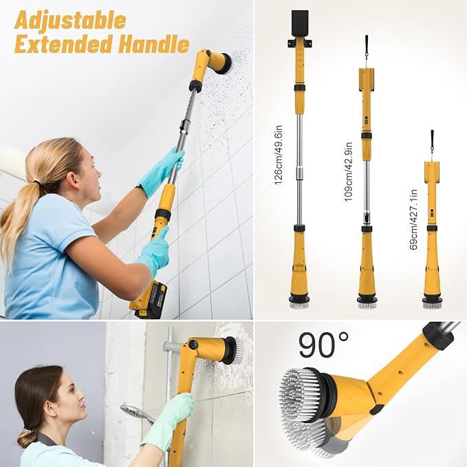 Qimedo Upgrade 1200 RPM Battery Electric Spin Scrubber, Highly Powerful Cordless Cleaning Brush with Smart Display, Electric Tile Floor Scrubber with 8 Brushes, Battery Powered Shower Scrubber - NeatNest