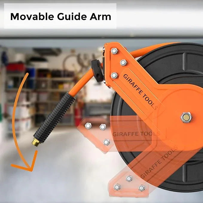 Giraffe Tools TA15B Retractable Air Hose Reel Wall Mount 3/8" x 50 ft Hybrid Hose, Air Compressor Heavy Duty Steel Reel Auto Rewind 300PSI, 50ft, Tangelo - NeatNest