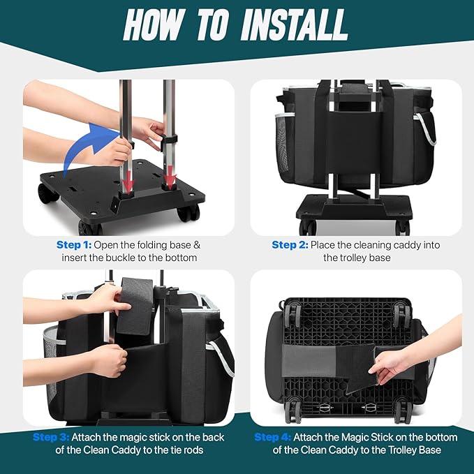Large Rolling Cleaning Caddy Bag with Detachable Trolley, Full Support Plates for Professional Cleaning Supplies Bag, Organizer Bag with 4 Universal Wheels for Housekeepers, Car Wash, Office, Picnic - NeatNest
