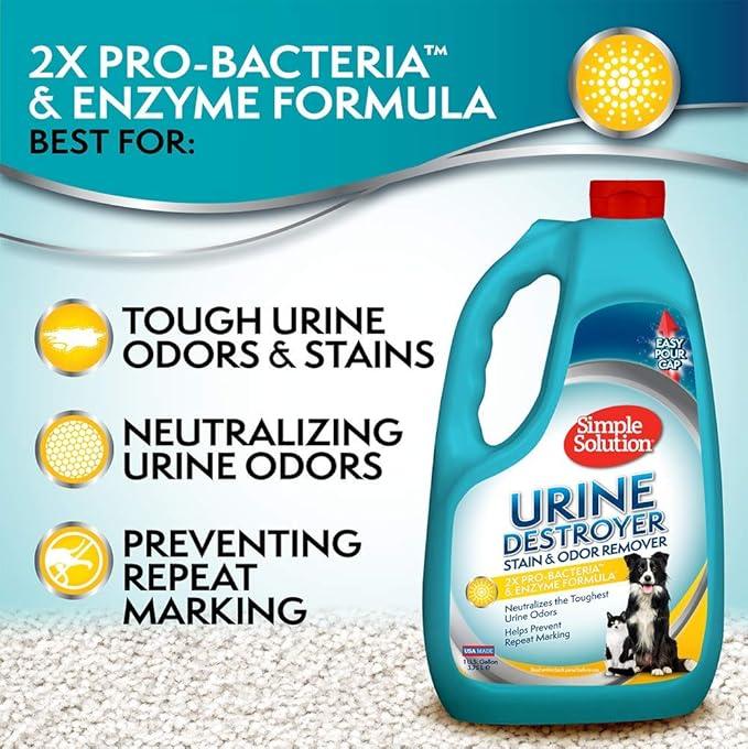 Simple Solution Urine Destroyer, Enzymatic Cleaner and Urine Odor Eliminator, Pet Stain Remover, Dog Pee Stain Destroyer, Cat Urine Neutralizer, Carpet Cleaner, Rug Deodorizer, Spot Cleaner, 1 Gallon - NeatNest