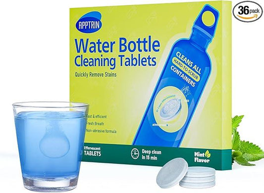 Water Bottle Cleaning Tablets, Bottle Clean Tablet for Hydration Bladders, Stainless Steel, Tumblers, and Glass Bottles, 36 count (Pack of 1), Mint - NeatNest