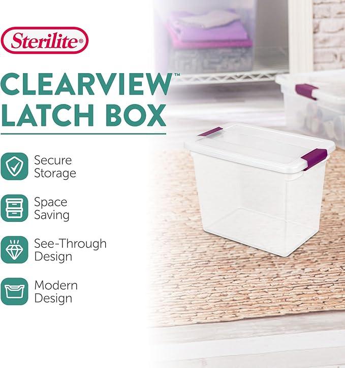 Sterilite 24-Pack 27 Quart ClearView Latch Box, Stackable Organizer Bins with Latching Lids - Clear Plastic Organization Containers for Closet, Bedroom, Shelving Units and Everyday Home Storage - NeatNest