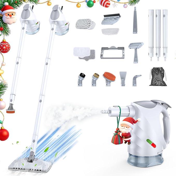 ScrubWiz 10-in-1 Steam Cleaner, Steam Mop & Detachable Handheld Steam Cleaner, 320ml Water Tank, 10s Fast Heating, Portable Steamer for Kitchen, Floor, Tiles, Home, BBQ, Ergonomic Handle, Bright White - NeatNest