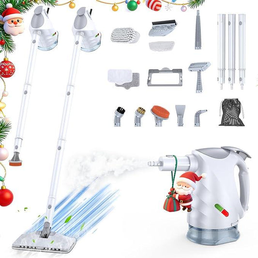 ScrubWiz 10-in-1 Steam Cleaner, Steam Mop & Detachable Handheld Steam Cleaner, 320ml Water Tank, 10s Fast Heating, Portable Steamer for Kitchen, Floor, Tiles, Home, BBQ, Ergonomic Handle, Bright White - NeatNest