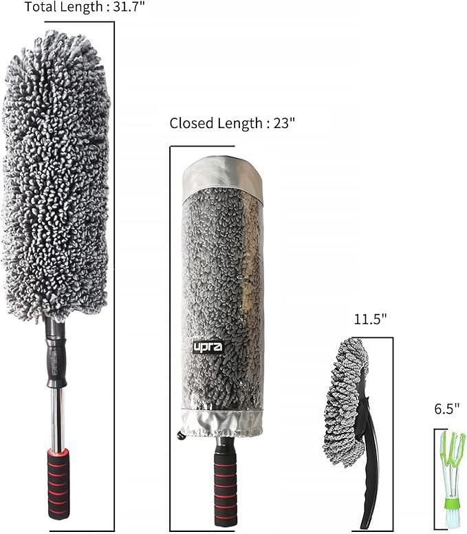 upra Ultimate Car Duster Kit，Best Microfiber Multipurpose Duster,Interior &Exterior Cleaning Tools,Dashboard Detailing Brush,Scratch Lint Free,Pollen Removing,extendable Handle,Tuck,SUV,RV,Set of 4 - NeatNest