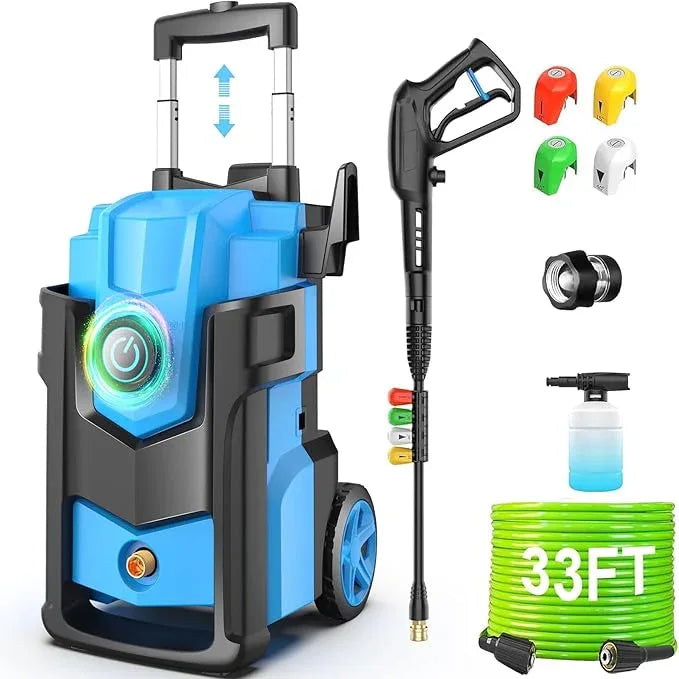 Electric Pressure Washer, 5000 PSI 4.0 GPM Heavy Duty Power Washer, with 4 Nozzles,Foam Cannon,33FT Hose Reel and 500ml Soap Bottle for Home/Cars(Light Blue) - NeatNest