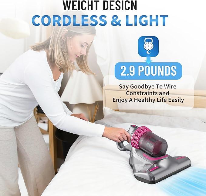 PATO Mattress Vacuum Cleaner, 10KPa Suction with UV-C Light & HEPA Filter, 4-in-1 Bed Cleaner for Sofa, Car, Carpet, Pet Hair - NeatNest