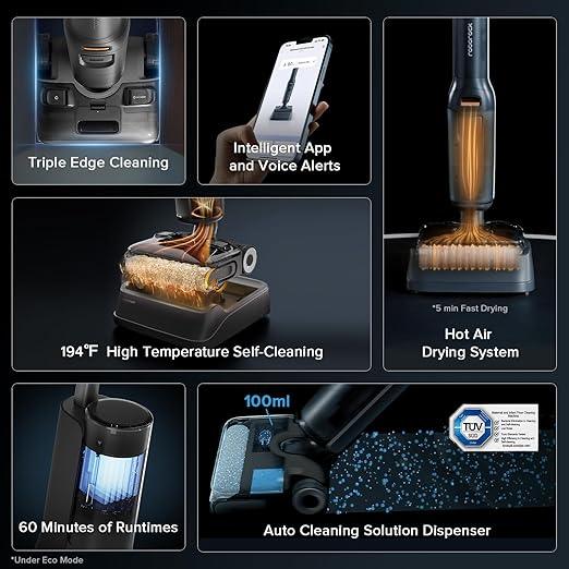 roborock F25 ACE Combo Wet Dry Vacuum Cleaner, 5-in-1 Cordless Stick Vacuum Mop, Smart Hard Floor Washer with 180° Lie-Flat, AI Assitant Wheels, Self Cleaning, 65 min Runtime, Whole House Cleaning - NeatNest