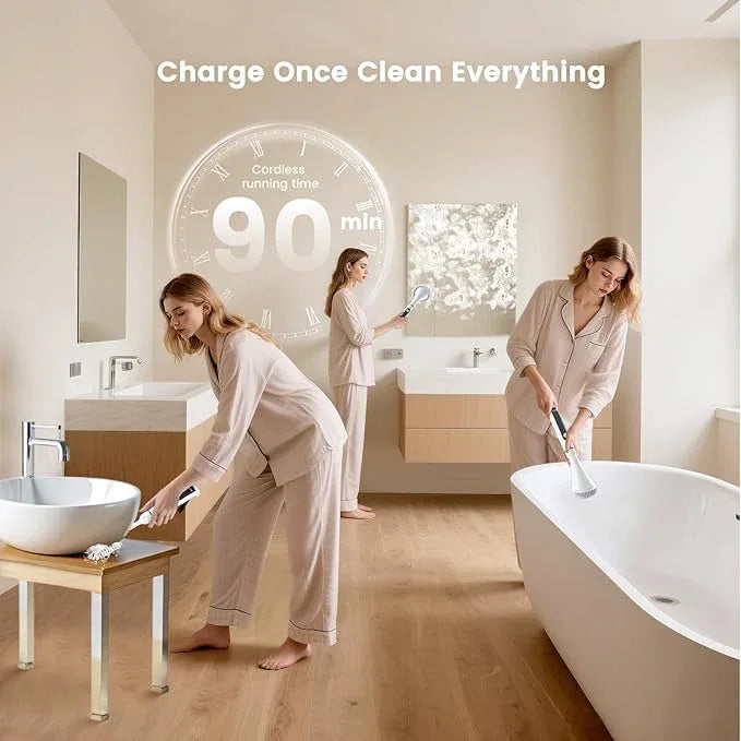 Electric Spin Scrubber Brush - Rechargeable Cordless Cleaning Brush with Full-Body IPX7 Waterproof, 6 Interchangeable Heads & 2-Speed Modes for Bathroom, Kitchen, Tile - NeatNest