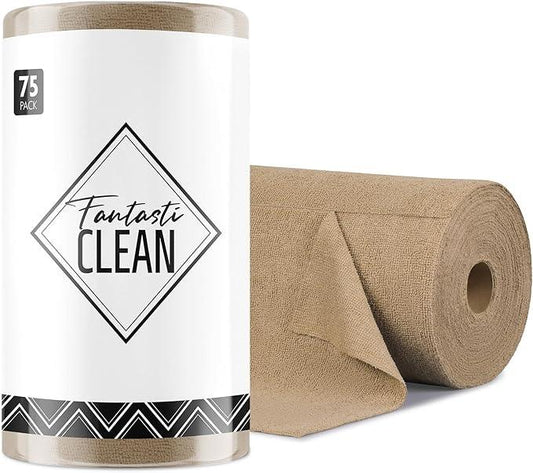 Fantasticlean Microfiber Cleaning Cloth Roll -75 Pack, Tear Away Microfiber Towels, 12" x 12", Reusable, Washable, Scratch Free, Ultra Absorbent for Car, Home Supplies (TAN) - NeatNest