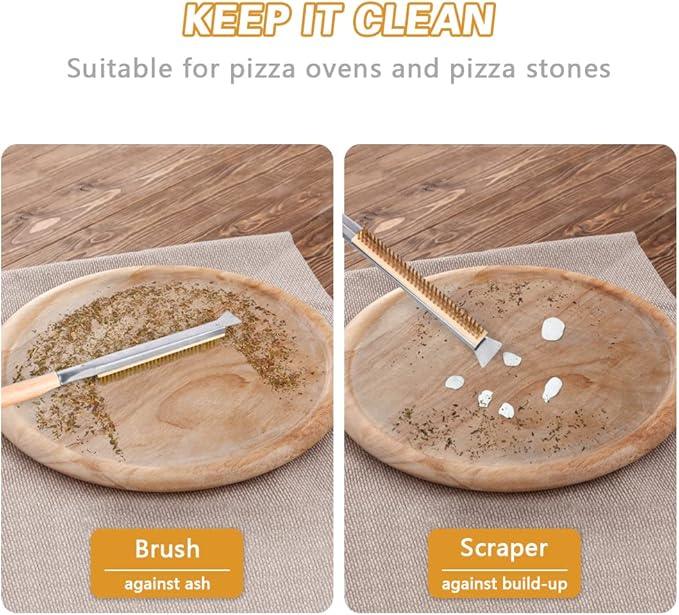 Aolso Pizza Oven Brush, 21" Brush and Stainless Steel Scraper for Pizza Stone, BBQ Grill Cleaning Brush Non Scratch Heat Proof Brass Bristles with Screwdriver, Outdoor Pizza Oven Accessories - NeatNest