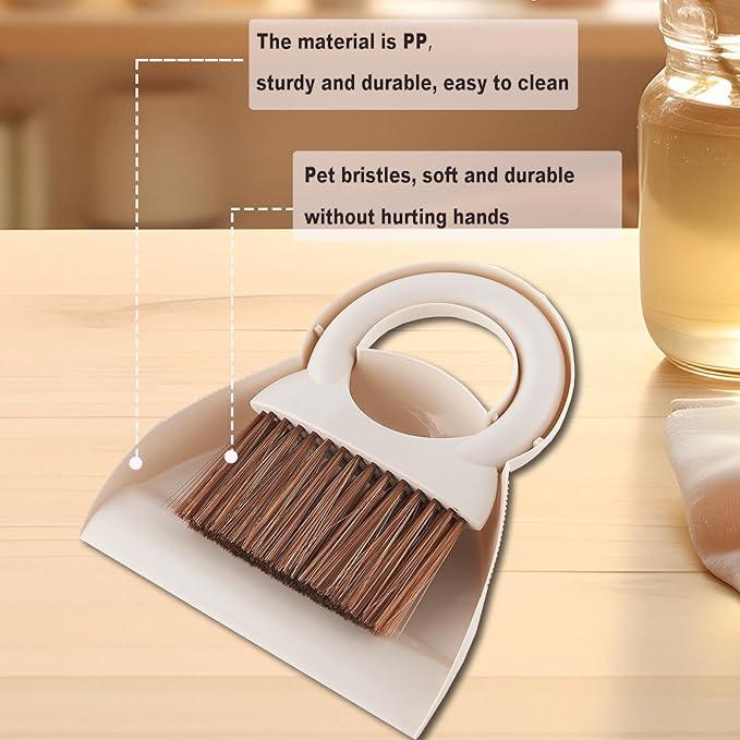 Round Handle Brush and Dustpan Set Small Broom & Dustpan Portable Handheld Sweeper for Desktop Sofa Floor Pet Nest (Off White) - NeatNest
