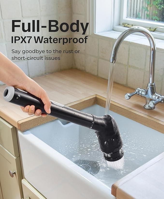 LyriFine Electric Spin Scrubber, New Full-Body IPX7 Waterproof Bathroom Cleaner Brush, Shower Scrubber with Long Handle & 2 Speed, Heads Replacement, Cleaning Supplies for Tub Shower Tile Floor - NeatNest
