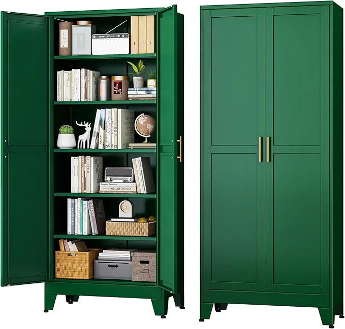 Green Metal Storage Cabinet,75" Steel Cabinets for Home Office, Kitchen Pantry Storage Cabinet with Doors and 5 Adjustable Shelves, Tool Cabinets, for Office, Home, Garage, School - NeatNest
