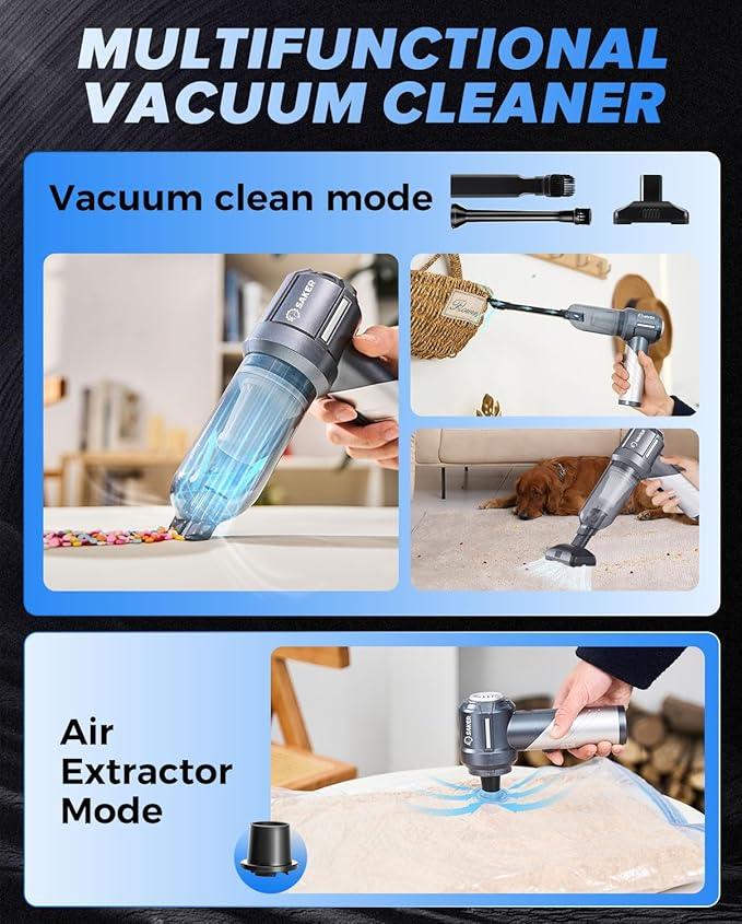 Saker Car Vacuum Portable Cordless, Foldable Mini Handheld Vacuum Cordless and Air Duster 17000PA High Power Vacuum Cleaners for Home,Cars,Office Cleaning HL133 Silver - NeatNest