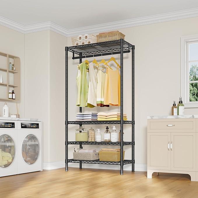 VIPEK V1 Medium Portable Garment Racks 440lbs Load Capacity, Heavy Duty Clothes Rack with 4 Tiers Adjustable Shelves & Hanging Rod, Compact Space-Saving Storage for Small Apartments/Dorms (Black) - NeatNest