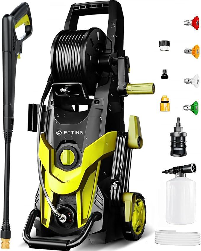 2025Upgraded Pressure Washer 4500PSI with 4 Quick Connect Nozzles,Inlet Hose & Filter, Foam Cannon for Cars/Fences/Driveways/Patios/Home Cleaning,Green - NeatNest