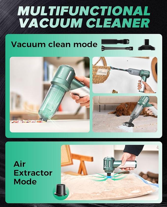 Saker Foldable Handheld Car Vacuum Cleaner Portable Cordless, 17000PA High Power Mini Vacuum Cleaner and Air Duster with Brushless Motor for Home,Cars,Office Cleaning HL133 Olive Green - NeatNest