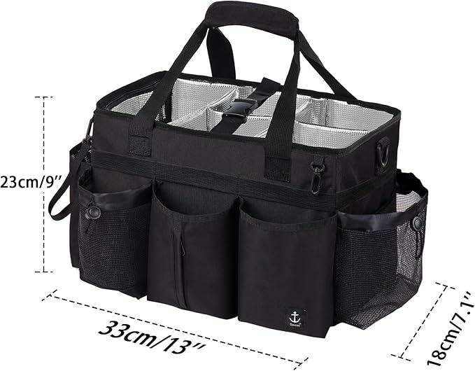 Large Wearable Cleaning Caddy Bag with Detachable Divider, Cleaning Organizer with Handles, Cleaning Supply Tote with Adjustable Shoulder Strap&Waist Belt for Cleaners & Housekeeper (Black) - NeatNest