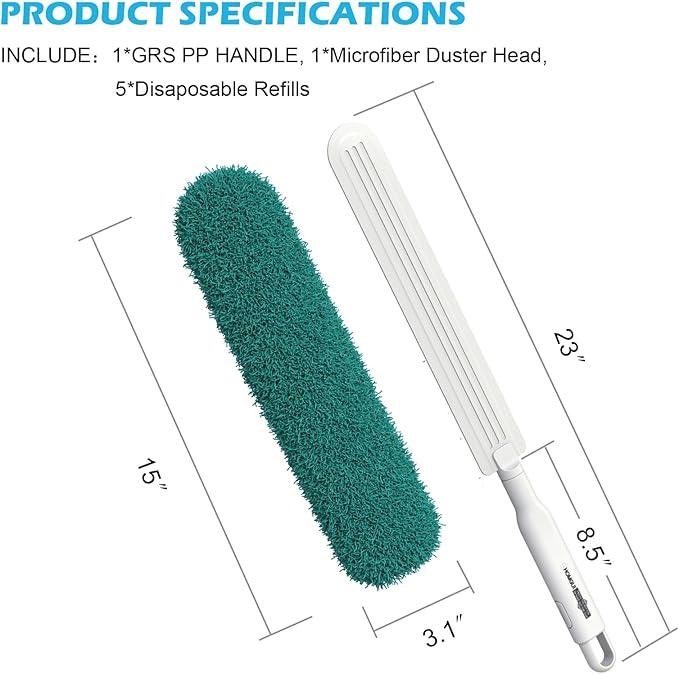 EHOMGUI Microfiber Duster, Feather Duster, Dusters for Cleaning, Washable Dusters with Reusable Microfiber Head, Feather Dusters for Cleaning Cobweb, Blinds, Furniture, Cars-Green - NeatNest