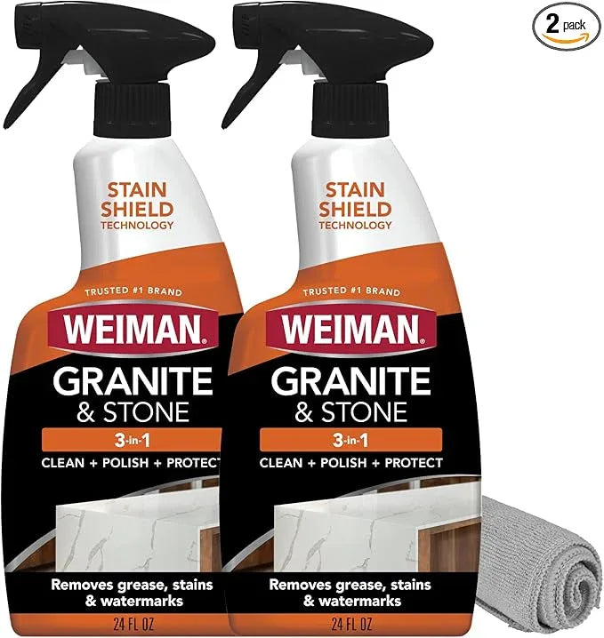 Weiman Granite and Stone Cleaner 3-in-1, Removes Grease, Stains & Watermarks, Streak-Free Formula with Stain Shield Technology, Safe on Marble, Quartz, Tile, Granite, Quartzite & Slate - NeatNest