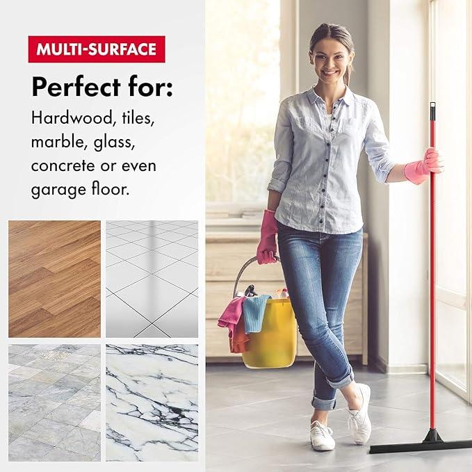 Heavy-Duty Floor Squeegee - Large 24" Wide Blade & 55" 1PC Long Handle Professional Grade Concrete, Garage & Commercial Rubber Squeegee Broom Floor Cleaner - Wood, Tile, Shower, Glass, Deck, Window - NeatNest