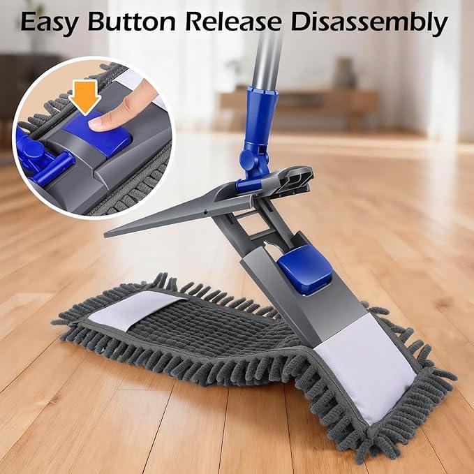 MASTERTOP Microfiber Mop for Floor Cleaning, Flat Dust Mop for Home and Kitchen, Adjustable Stainless Steel Handle with 4 Washable Pads&1 Cleaning Scrape for Hardwood, Vinyl - NeatNest