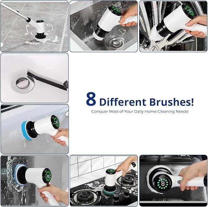 Electric Spin Scrubber for Cleaning-2 Adjustable Speeds,8 Cleaning Brushes,Cordless Cleaning Tools, Shower Scrubber with Long Handle,Power Scrubbers for Cleaning Bathroom, Tile Tub - NeatNest