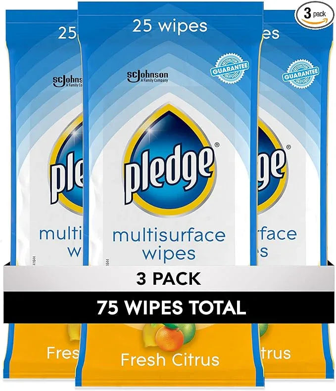 Pledge Multisurface Cleaning Wipes, pH Balanced, Fresh Citrus, 25 Count (Pack of 3, 75 Total Wipes) - NeatNest