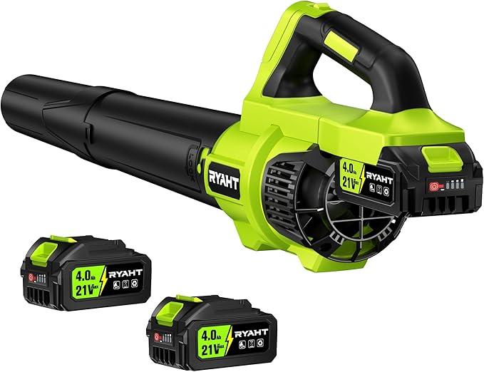 Leaf Blower Cordless, Leaf Blower with Battery and Charger - 2 x 4.0Ah Batteries, 2 Speed Modes, 21V Powerful Lightweight Electric Blowers for Lawn Care, Patio Cleaning and Dust, Green - NeatNest
