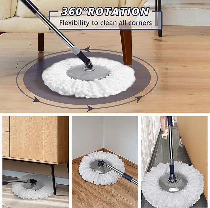 Spin Mop and Bucket Set,Masthome EasyWring Microfiber Spin Mop with 3 Mop Pads,Pedal Spinning Mops and Bucket with Wringer Set for Floor Cleaning - Home & Office Suitable - NeatNest