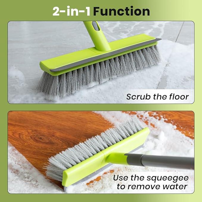 Floor Scrub Brush 2 in 1 Scrape and Stiff Bristle Deck Brush for Cleaning Concrete, Patio, Garage, Kitchen, Carpet and Bathroom 57" Long Handle - NeatNest