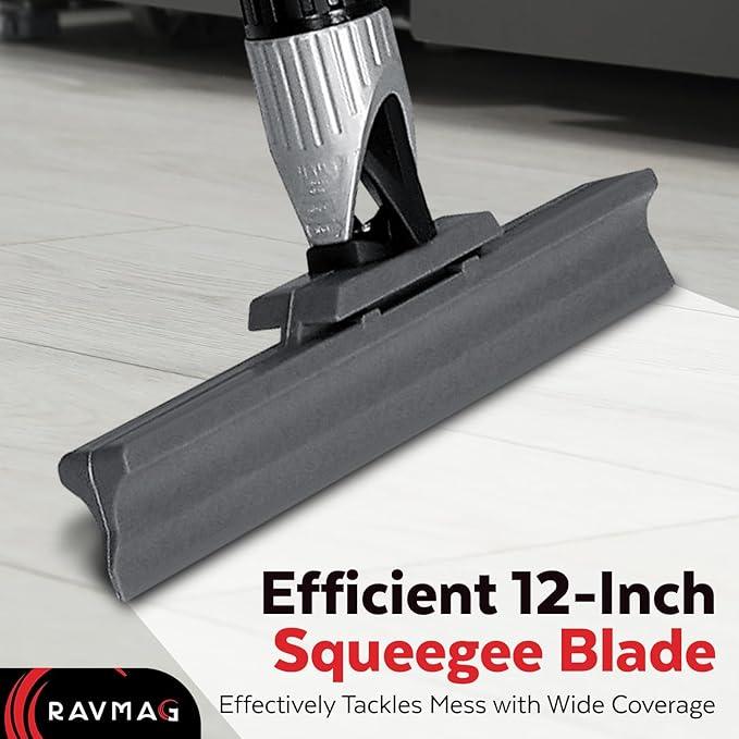 Silicone Floor Squeegee with 55-Inch Long Handle, 12-Inch Single Cast Silicone Blade, 360° Swivel Joint - Multifunction Floor Squeegee for Garage, Concrete Floor, Shower Floor, Glass Windows - NeatNest