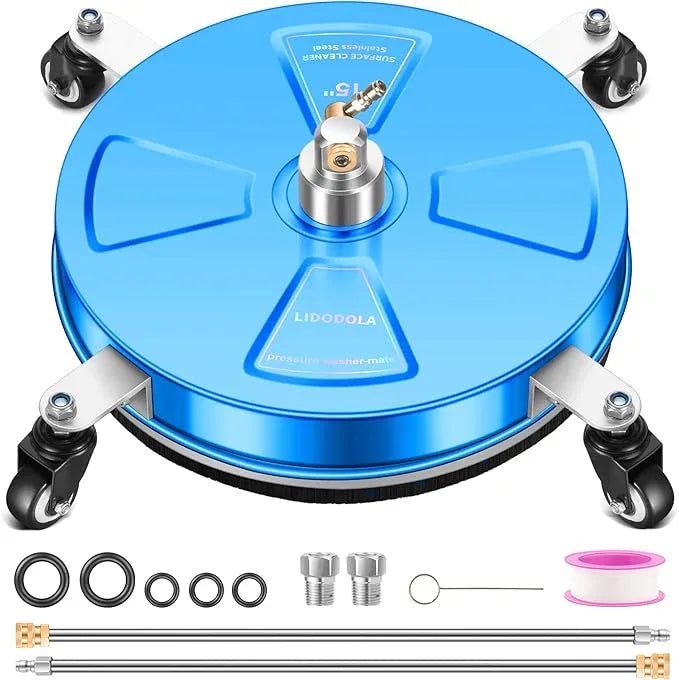 15" Pressure Washer Surface Cleaner with 4 Wheels - Coated Blue Stainless Steel Surface Cleaner for Pressure Washer Attachment for Concrete, Driveway, Patio, Sidewalk, Deck and Driveways - PWS15B - NeatNest