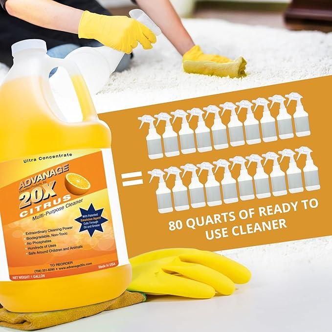 Advanage 20X Cleaner Concentrate Refill 128 oz | All Purpose Multi-Surface Cleaning Concentrate | Replace Every Household Cleaner | Natural and Citrus Scent, Human-Safe Cleaner USA Made - NeatNest