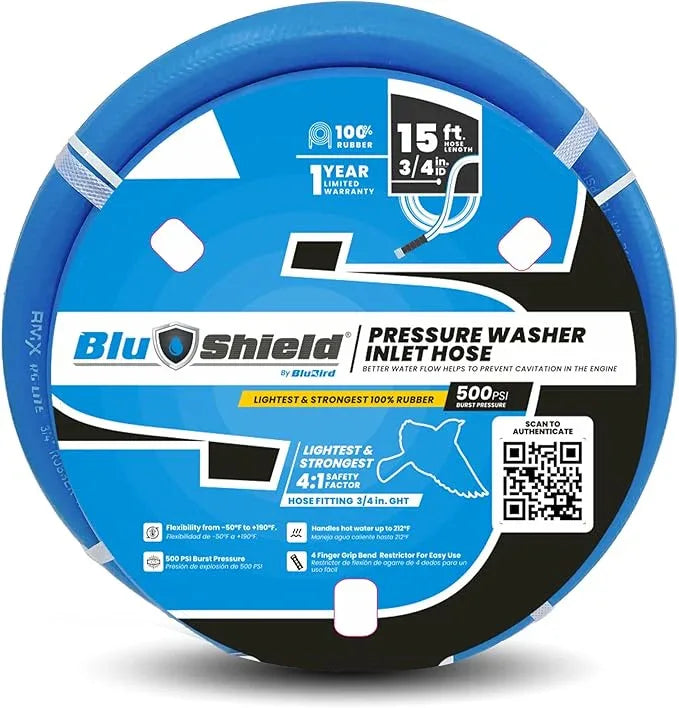BluShield 3/4" Pressure Washer Inlet Hose with GHT Fittings (15 Feet) - NeatNest