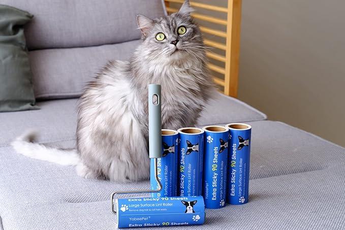 Extra Sticky Large Surface Lint Roller, 6.3'' Giant Lint Roller for Pet Hair, Lint Remover Roller for Cat Hair, Clothes, Furniture (1 Handle + 450 Sheets) - NeatNest