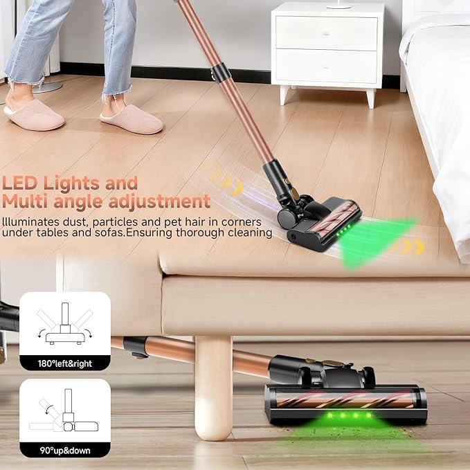Cordless Stick Vacuum Cleaner - 45KPA Powerful Suction Vacuum with 45 Min Runtime, Detachable Battery, Anti-Tangle & 1.5L Dust Cup, 8 in 1 Vacuum Cleaner for Pet Hair, Carpet, HardFloor, Pink - NeatNest