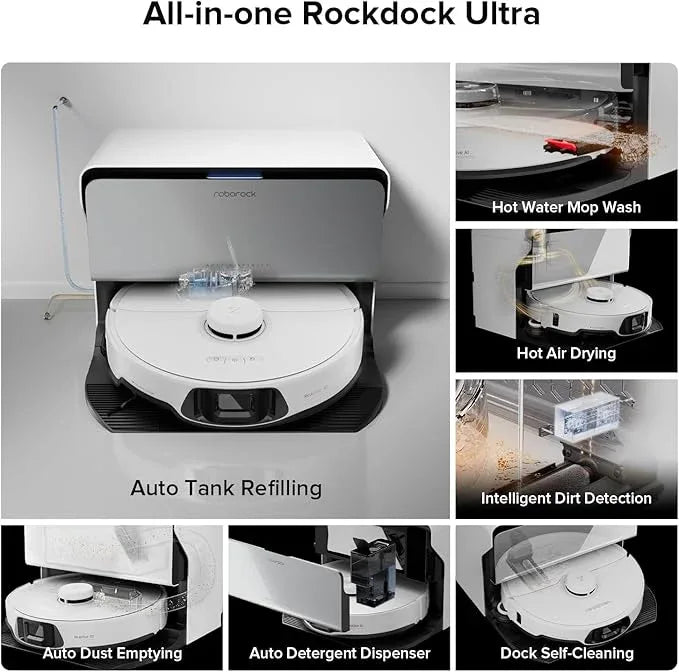 roborock S8 Max Ultra with Auto Water Refilling and Drainage System Robot Vacuum and Mop, FlexiArm Design, Smart Dirt Detection, Self-Emptying, 8000Pa Suction for Various Floors, Pet Hair, White - NeatNest