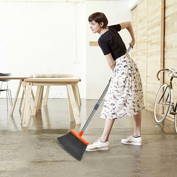 kelamayi Upgrade Broom and Dustpan Set, Self-Cleaning with Dustpan Teeth, Indoor&Outdoor Sweeping, Ideal for Dog Cat Pets Home Use, Stand Up Broom and Dustpan (Gray&Orange) - NeatNest